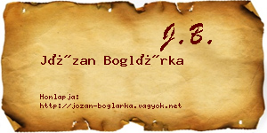 Józan Boglárka névjegykártya